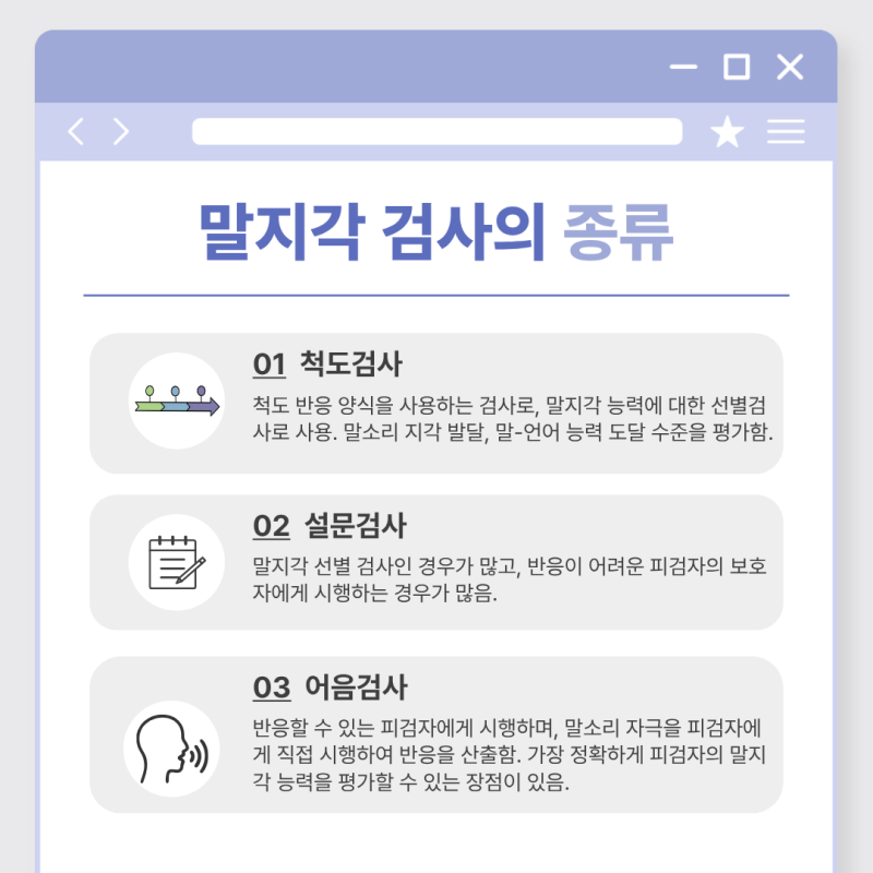 말지각 검사의 종류 — 척도검사·설문검사·어음검사